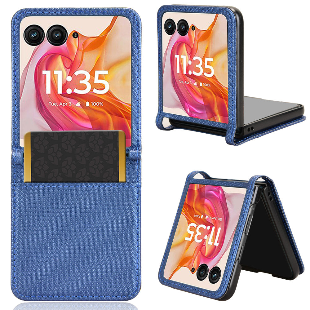 For Motorola Razr 50 Ultra 5G / Razr+ 2024 5G Case Card Holder PU Leather Phone Cover - Blue