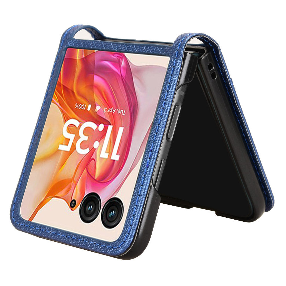 For Motorola Razr 50 Ultra 5G / Razr+ 2024 5G Case Card Holder PU Leather Phone Cover - Blue