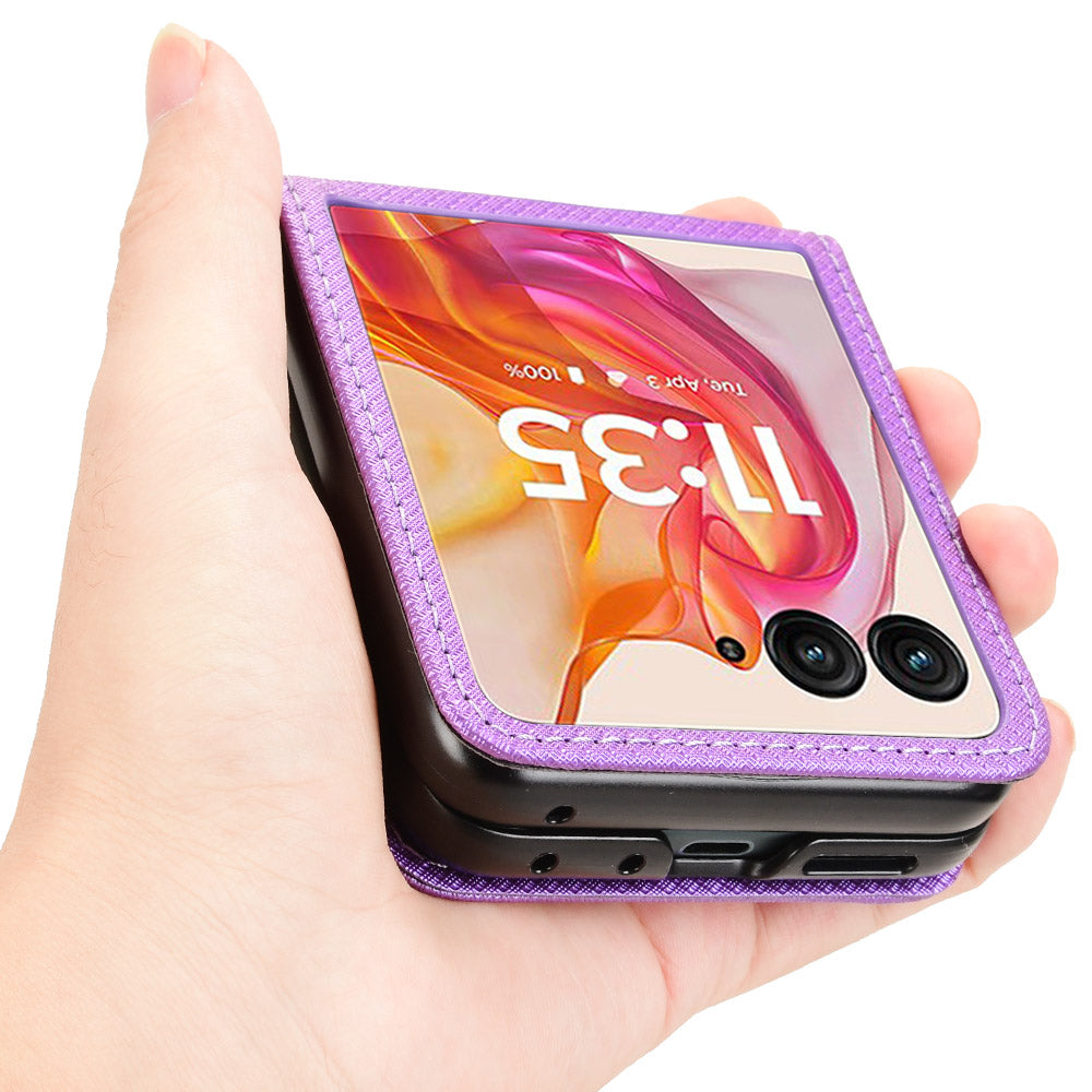 For Motorola Razr 50 Ultra 5G / Razr+ 2024 5G Case Card Holder PU Leather Phone Cover - Purple