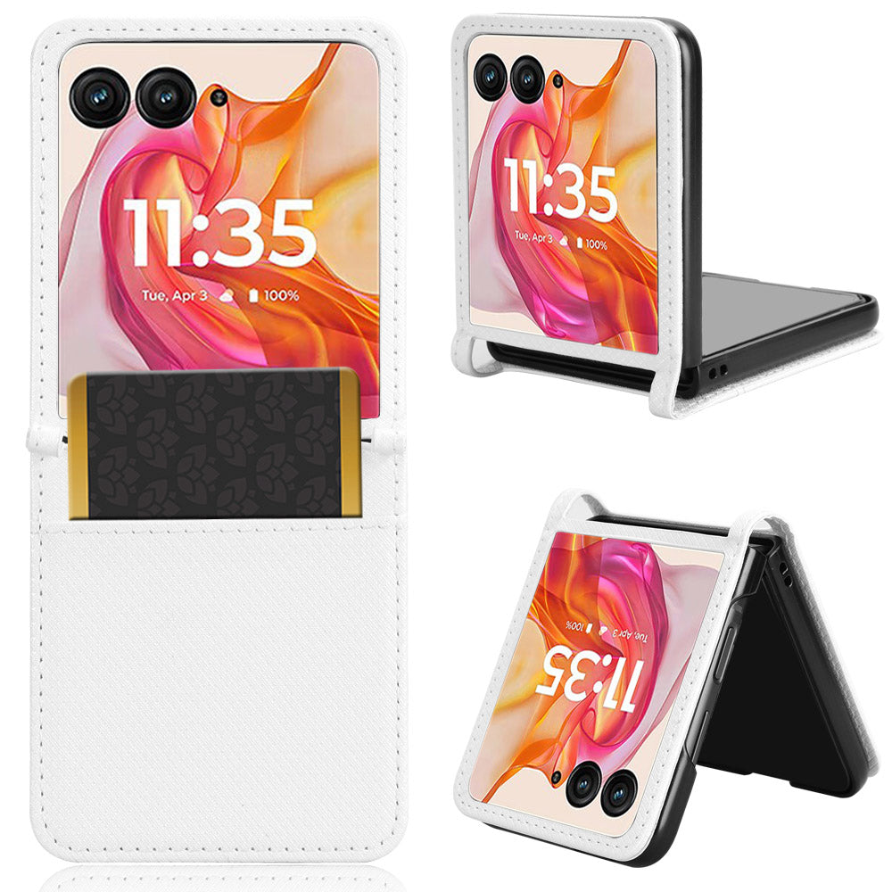 For Motorola Razr 50 Ultra 5G / Razr+ 2024 5G Case Card Holder PU Leather Phone Cover - White