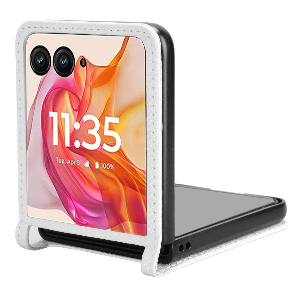 For Motorola Razr 50 Ultra 5G / Razr+ 2024 5G Case Card Holder PU Leather Phone Cover - White