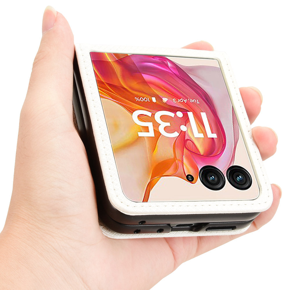 For Motorola Razr 50 Ultra 5G / Razr+ 2024 5G Case Card Holder PU Leather Phone Cover - White