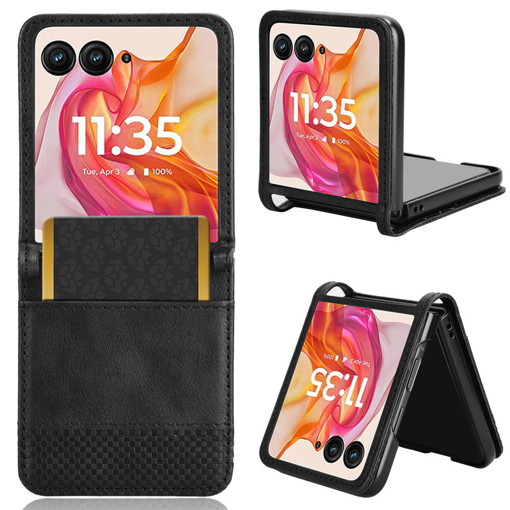 For Motorola Razr 50 Ultra 5G / Razr+ 2024 5G Case Card Holder Retro Leather+PC Phone Cover - Black