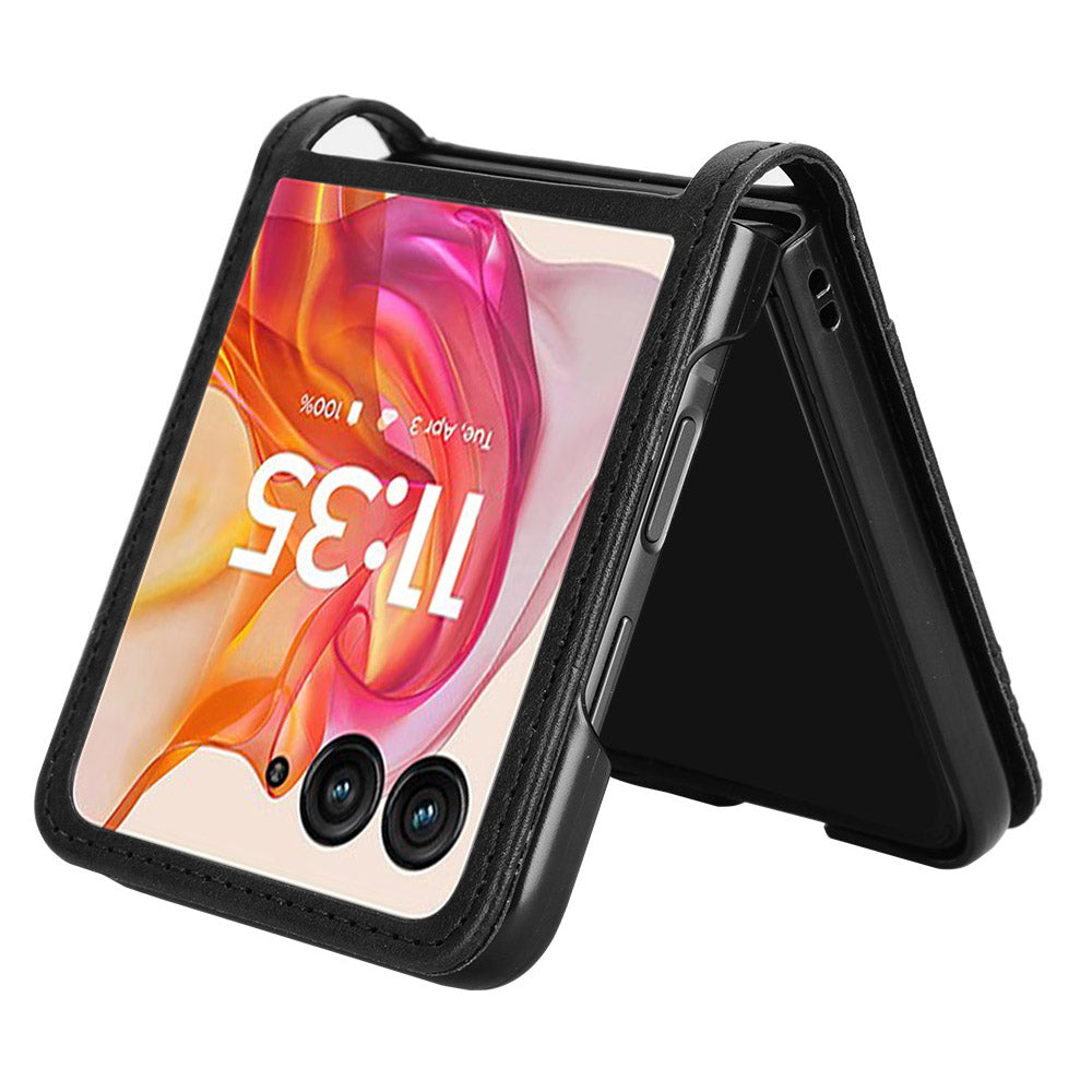 For Motorola Razr 50 Ultra 5G / Razr+ 2024 5G Case Card Holder Retro Leather+PC Phone Cover - Black