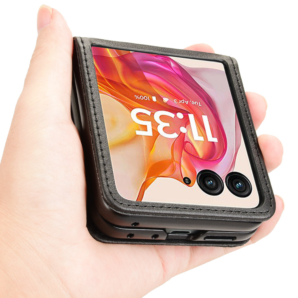 For Motorola Razr 50 Ultra 5G / Razr+ 2024 5G Case Card Holder Retro Leather+PC Phone Cover - Black