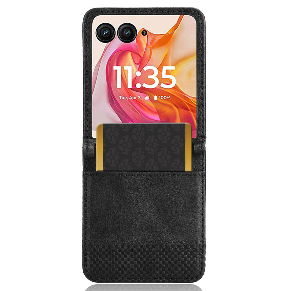 For Motorola Razr 50 Ultra 5G / Razr+ 2024 5G Case Card Holder Retro Leather+PC Phone Cover - Black