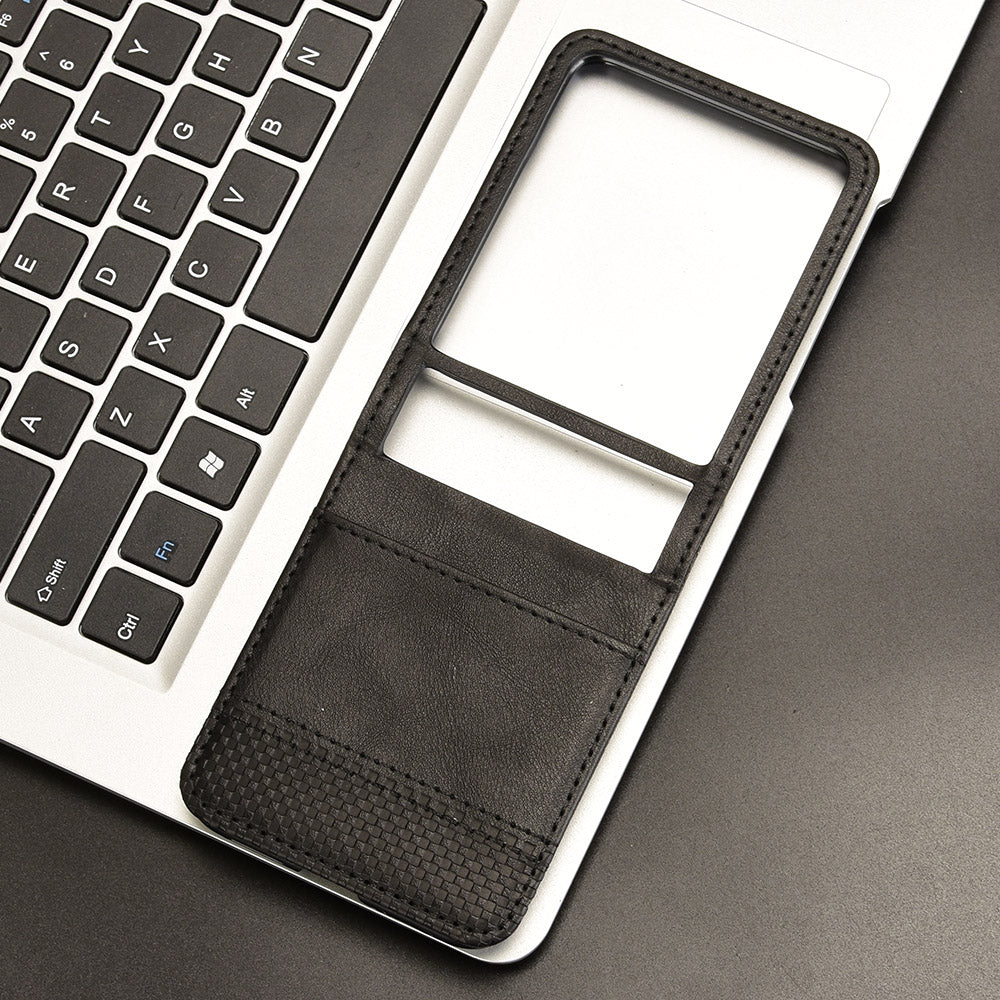 For Motorola Razr 50 Ultra 5G / Razr+ 2024 5G Case Card Holder Retro Leather+PC Phone Cover - Black