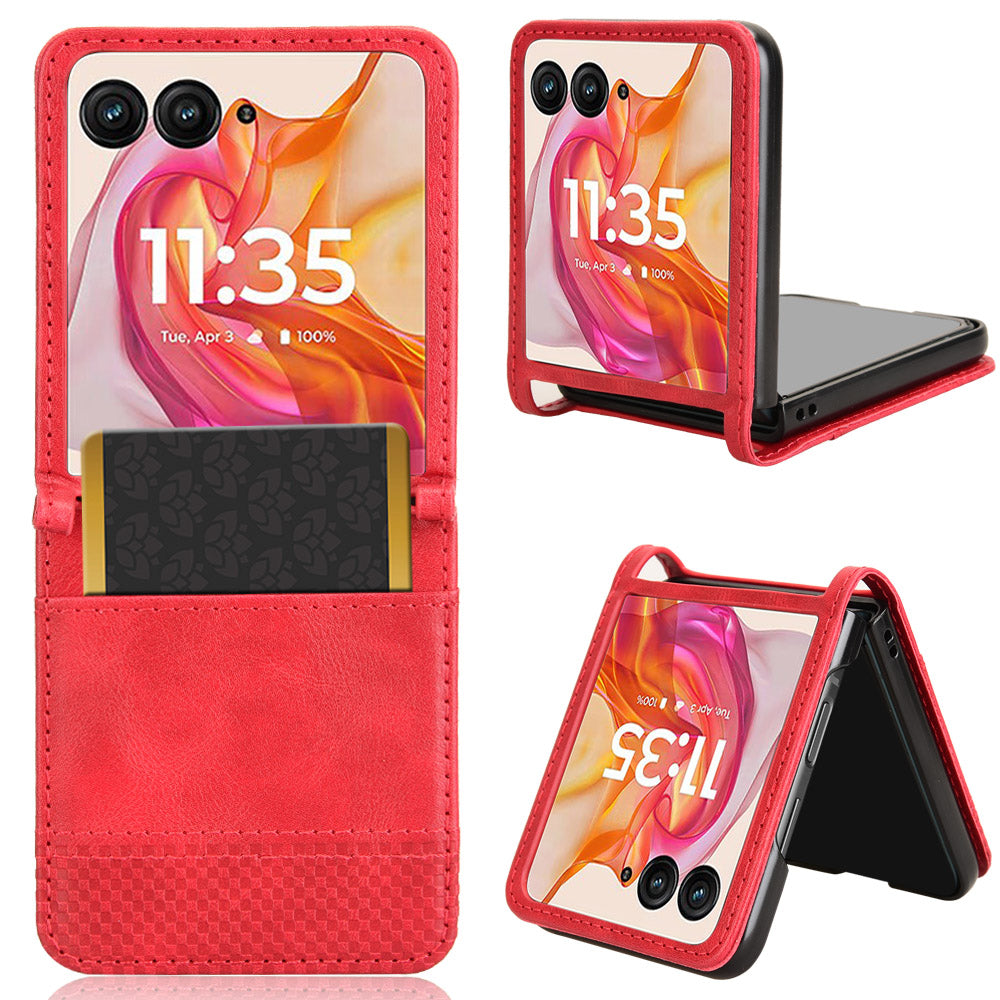 For Motorola Razr 50 Ultra 5G / Razr+ 2024 5G Case Card Holder Retro Leather+PC Phone Cover - Red
