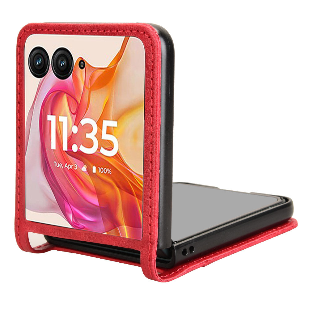 For Motorola Razr 50 Ultra 5G / Razr+ 2024 5G Case Card Holder Retro Leather+PC Phone Cover - Red