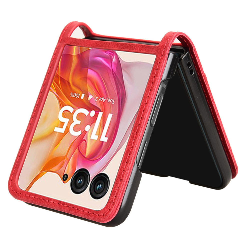 For Motorola Razr 50 Ultra 5G / Razr+ 2024 5G Case Card Holder Retro Leather+PC Phone Cover - Red