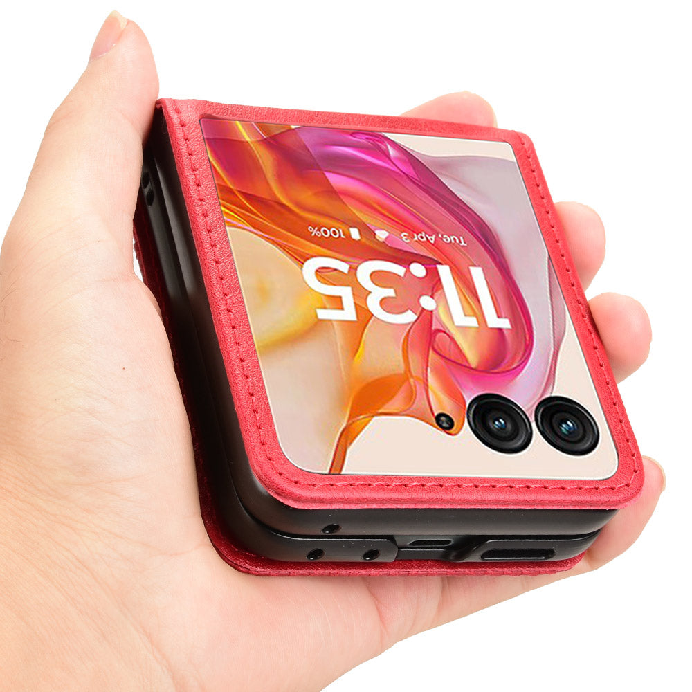 For Motorola Razr 50 Ultra 5G / Razr+ 2024 5G Case Card Holder Retro Leather+PC Phone Cover - Red