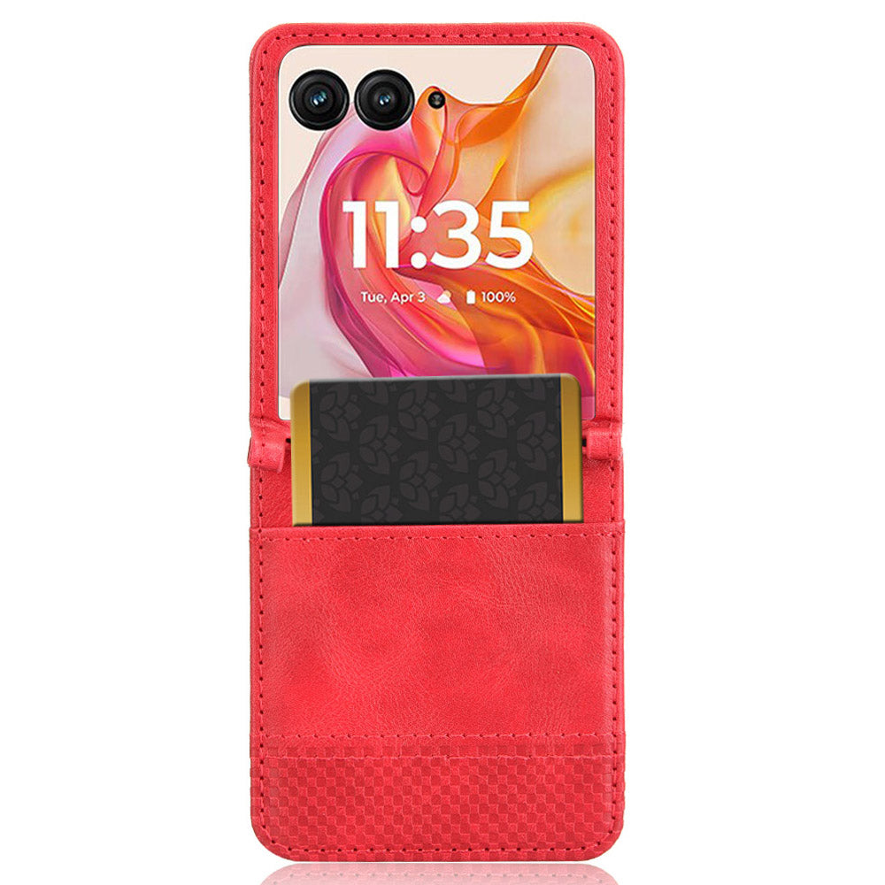 For Motorola Razr 50 Ultra 5G / Razr+ 2024 5G Case Card Holder Retro Leather+PC Phone Cover - Red