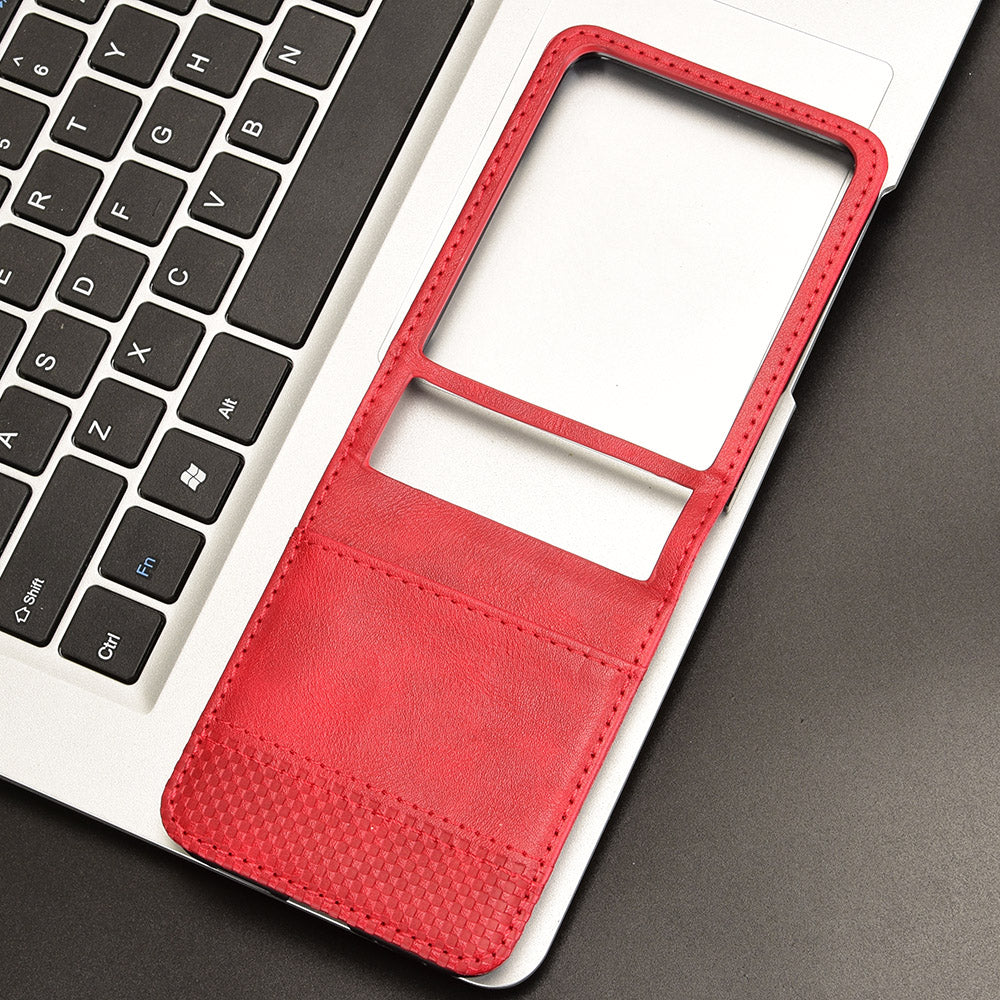 For Motorola Razr 50 Ultra 5G / Razr+ 2024 5G Case Card Holder Retro Leather+PC Phone Cover - Red