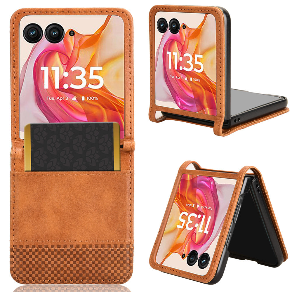 For Motorola Razr 50 Ultra 5G / Razr+ 2024 5G Case Card Holder Retro Leather+PC Phone Cover - Brown