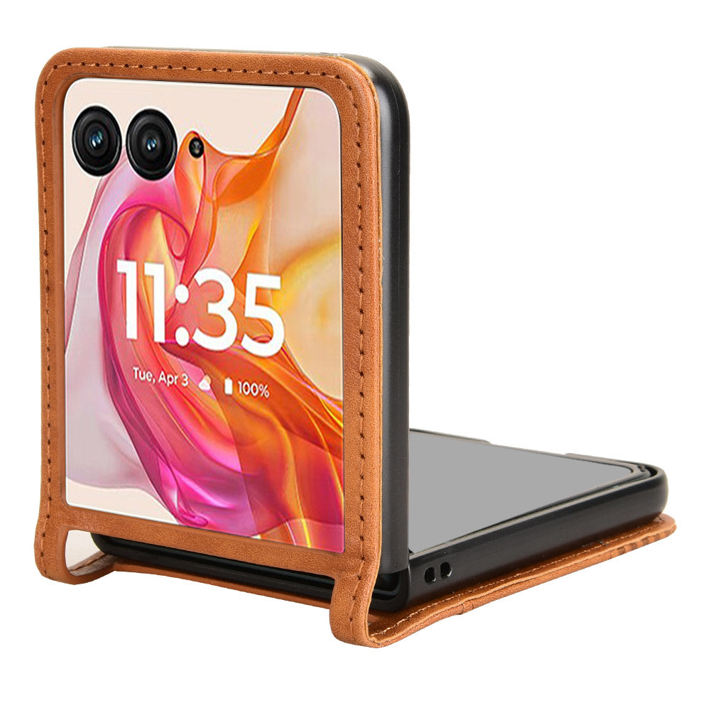 For Motorola Razr 50 Ultra 5G / Razr+ 2024 5G Case Card Holder Retro Leather+PC Phone Cover - Brown