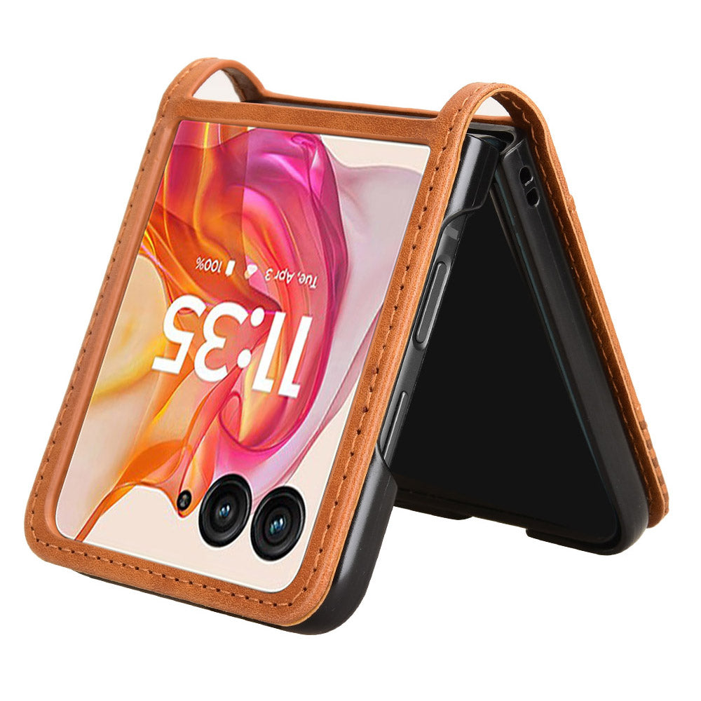 For Motorola Razr 50 Ultra 5G / Razr+ 2024 5G Case Card Holder Retro Leather+PC Phone Cover - Brown
