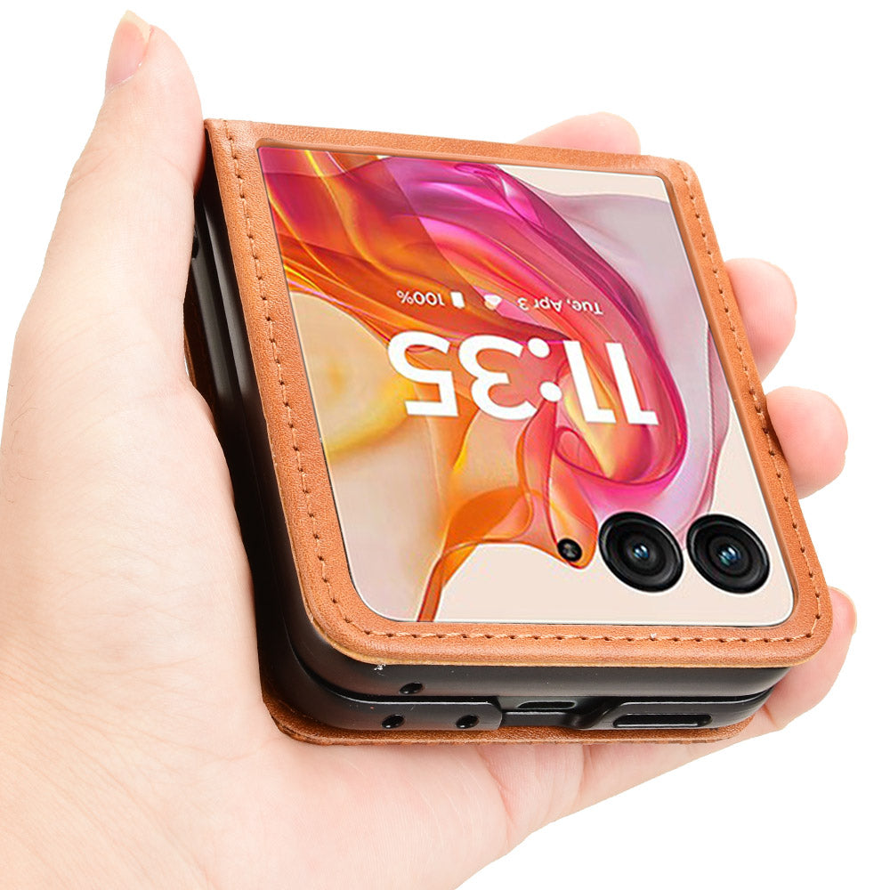 For Motorola Razr 50 Ultra 5G / Razr+ 2024 5G Case Card Holder Retro Leather+PC Phone Cover - Brown