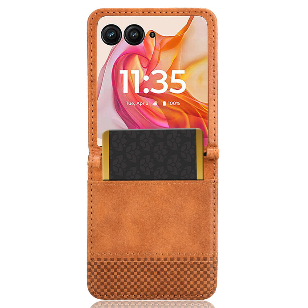 For Motorola Razr 50 Ultra 5G / Razr+ 2024 5G Case Card Holder Retro Leather+PC Phone Cover - Brown
