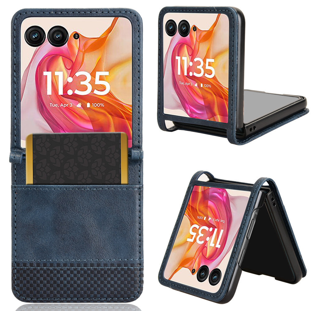 For Motorola Razr 50 Ultra 5G / Razr+ 2024 5G Case Card Holder Retro Leather+PC Phone Cover - Blue