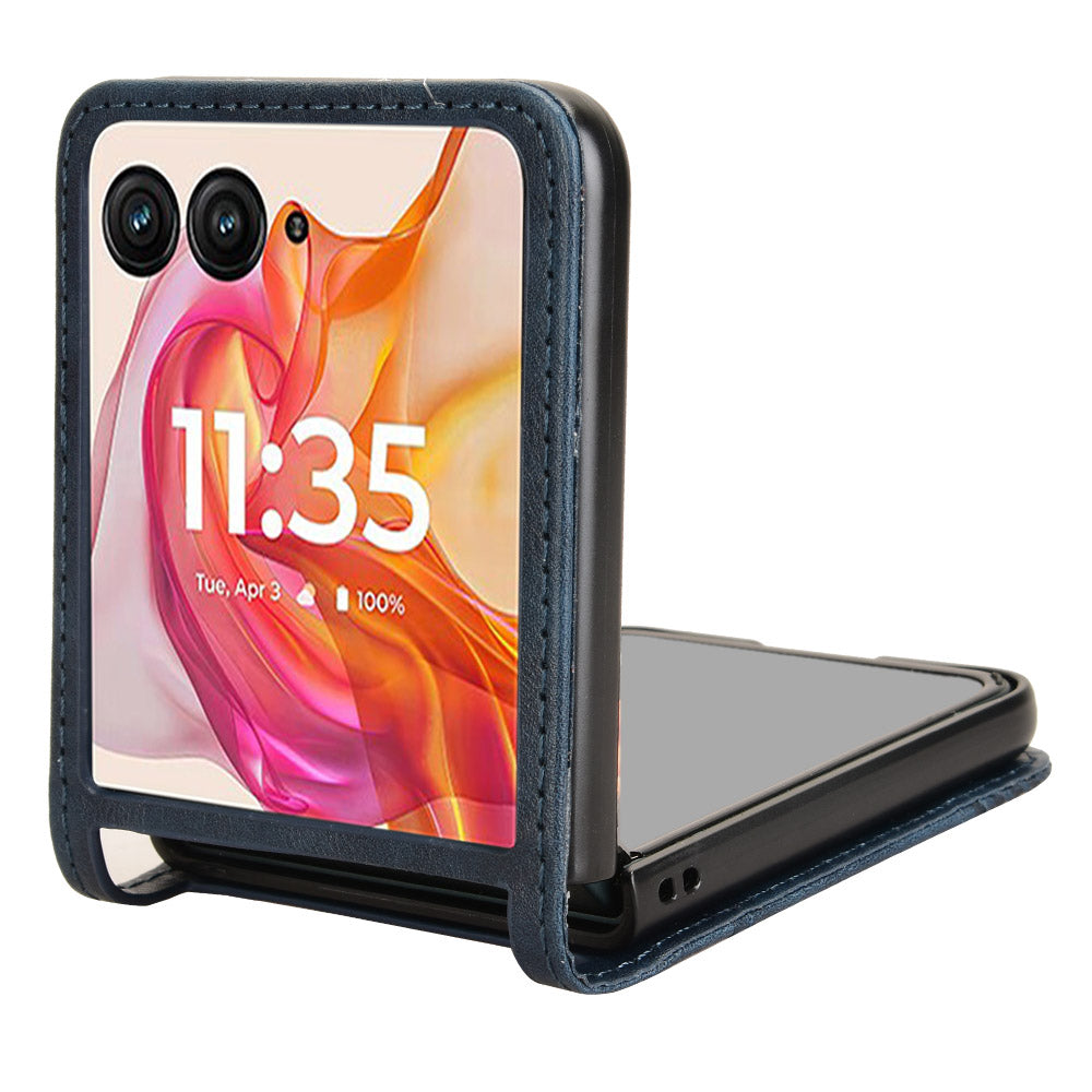 For Motorola Razr 50 Ultra 5G / Razr+ 2024 5G Case Card Holder Retro Leather+PC Phone Cover - Blue