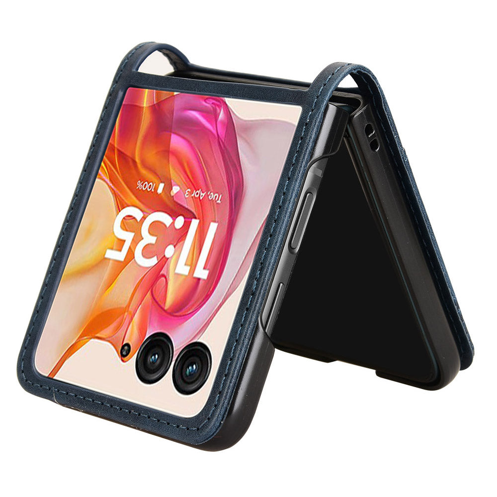 For Motorola Razr 50 Ultra 5G / Razr+ 2024 5G Case Card Holder Retro Leather+PC Phone Cover - Blue
