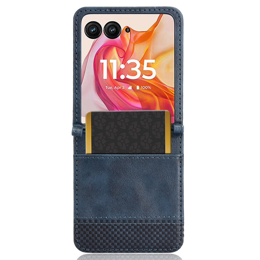 For Motorola Razr 50 Ultra 5G / Razr+ 2024 5G Case Card Holder Retro Leather+PC Phone Cover - Blue