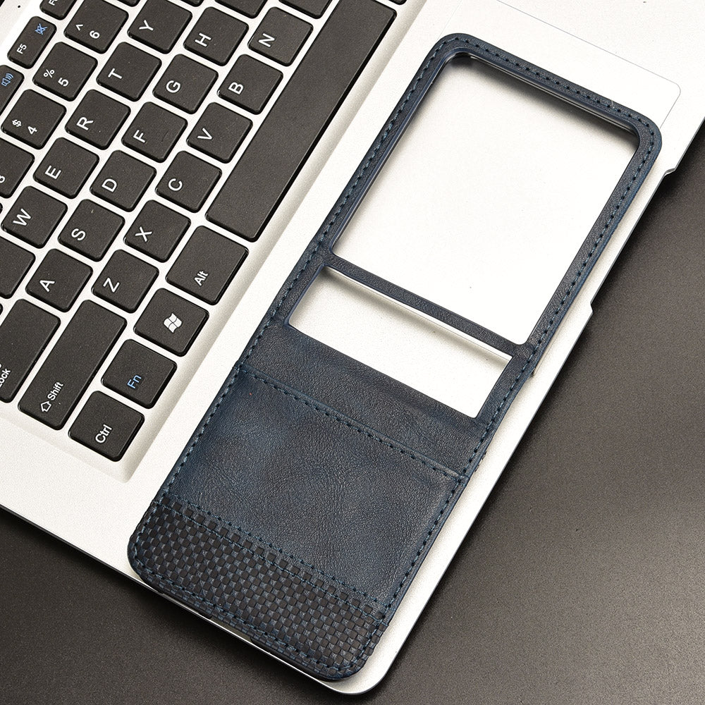 For Motorola Razr 50 Ultra 5G / Razr+ 2024 5G Case Card Holder Retro Leather+PC Phone Cover - Blue