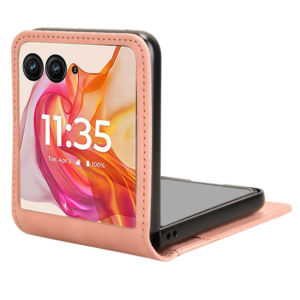For Motorola Razr 50 Ultra 5G / Razr+ 2024 5G Case Card Slot Leather+PC Phone Cover Separable Design - Pink