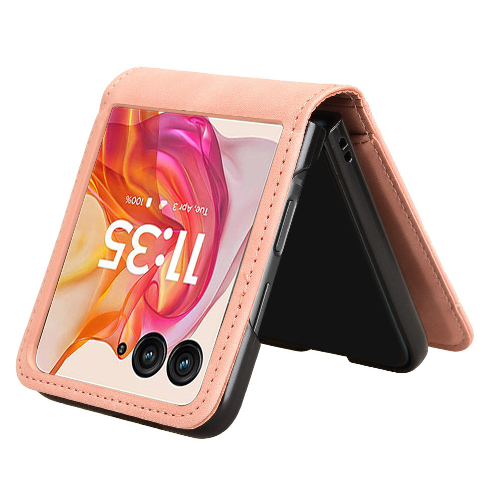 For Motorola Razr 50 Ultra 5G / Razr+ 2024 5G Case Card Slot Leather+PC Phone Cover Separable Design - Pink