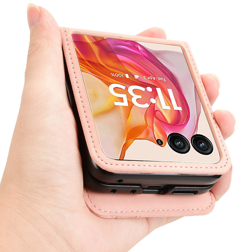 For Motorola Razr 50 Ultra 5G / Razr+ 2024 5G Case Card Slot Leather+PC Phone Cover Separable Design - Pink