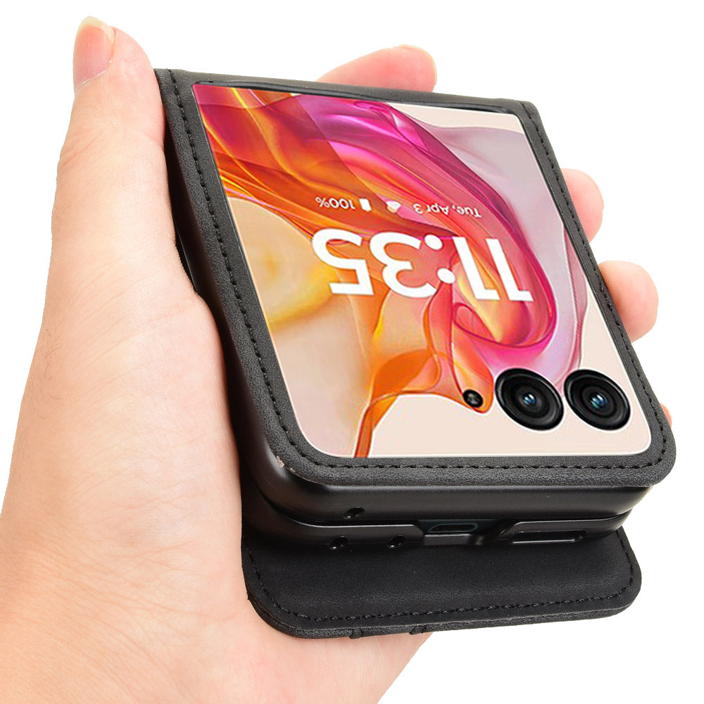 For Motorola Razr 50 Ultra 5G / Razr+ 2024 5G Case Card Slot Leather+PC Phone Cover Separable Design - Black