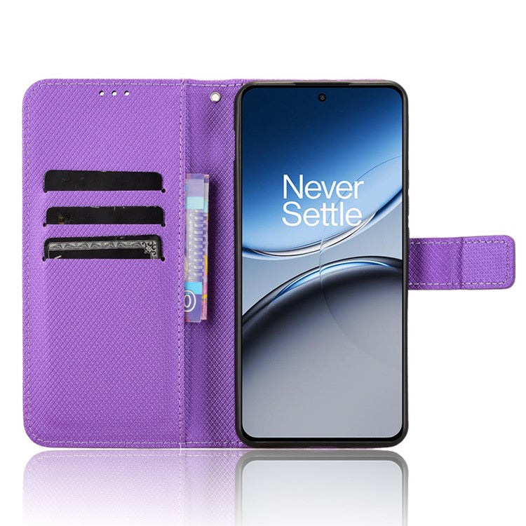 For OnePlus Nord 4 5G Phone Stand Case Diamond Texture PU Leather Cover Wallet - Purple