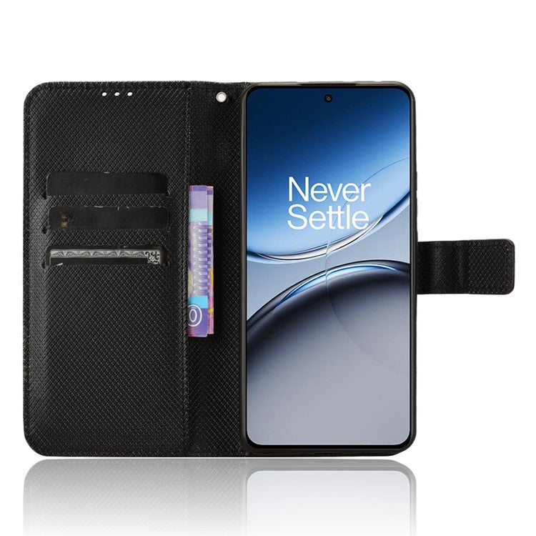 For OnePlus Nord 4 5G Phone Stand Case Diamond Texture PU Leather Cover Wallet - Black