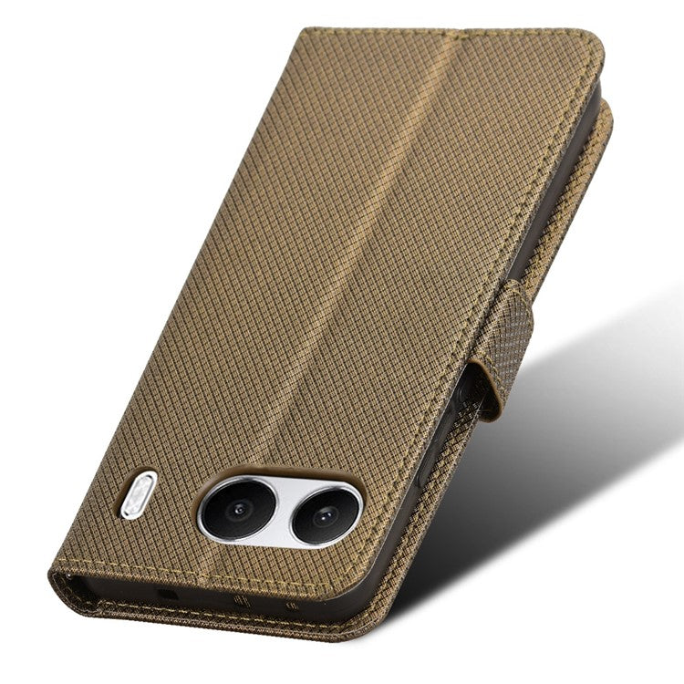 For OnePlus Nord 4 5G Phone Stand Case Diamond Texture PU Leather Cover Wallet - Brown