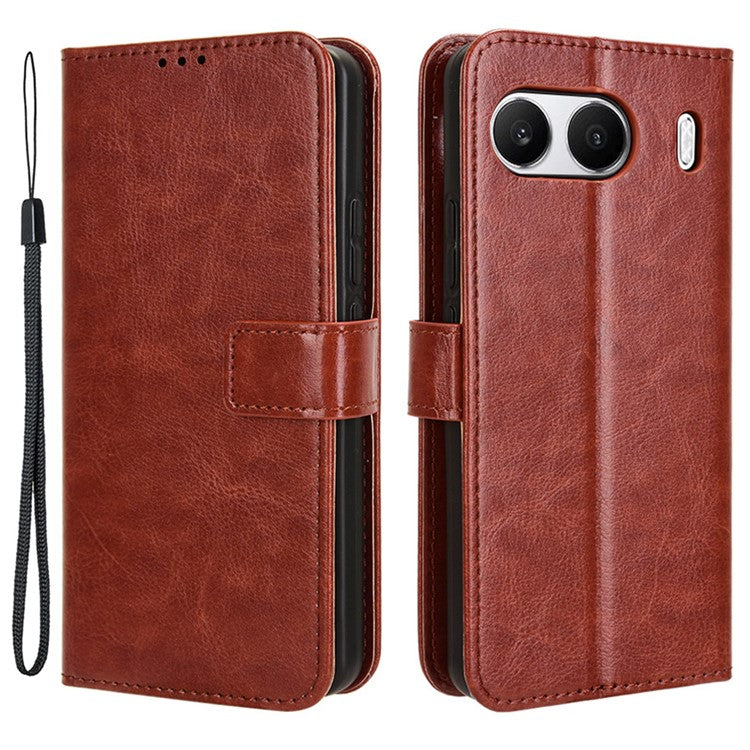 For OnePlus Nord 4 Case Crazy Horse Texture PU Leather Phone Wallet Cover - Brown