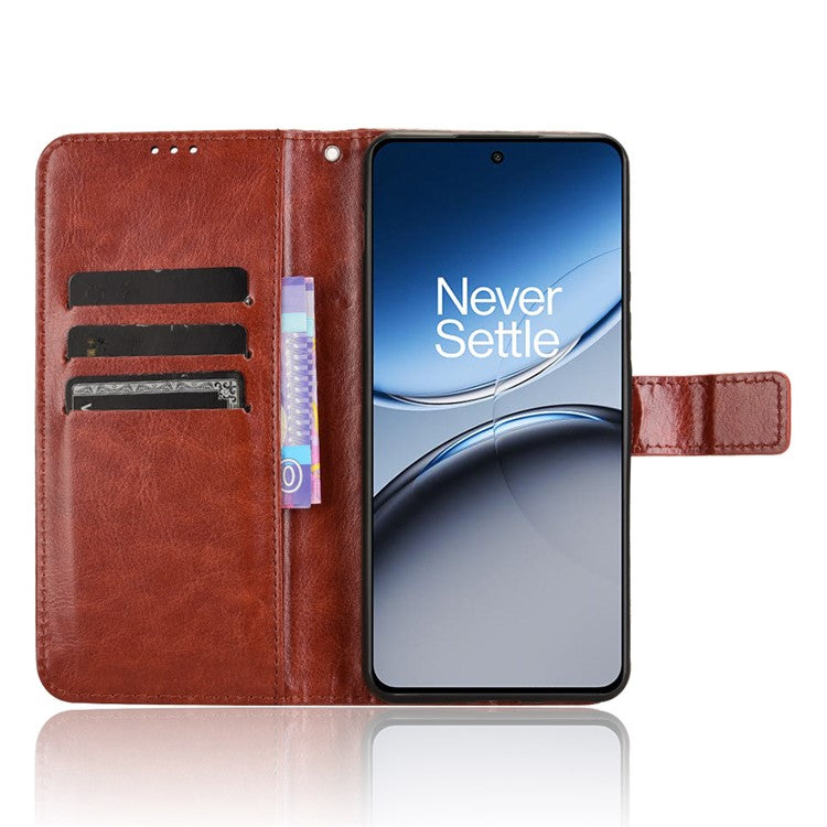 For OnePlus Nord 4 Case Crazy Horse Texture PU Leather Phone Wallet Cover - Brown