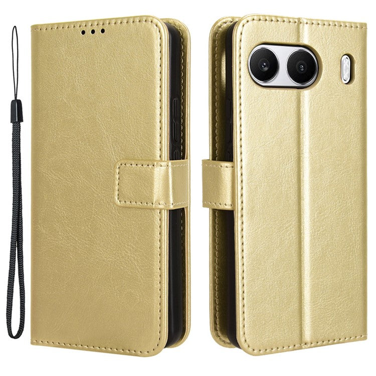 For OnePlus Nord 4 Case Crazy Horse Texture PU Leather Phone Wallet Cover - Gold