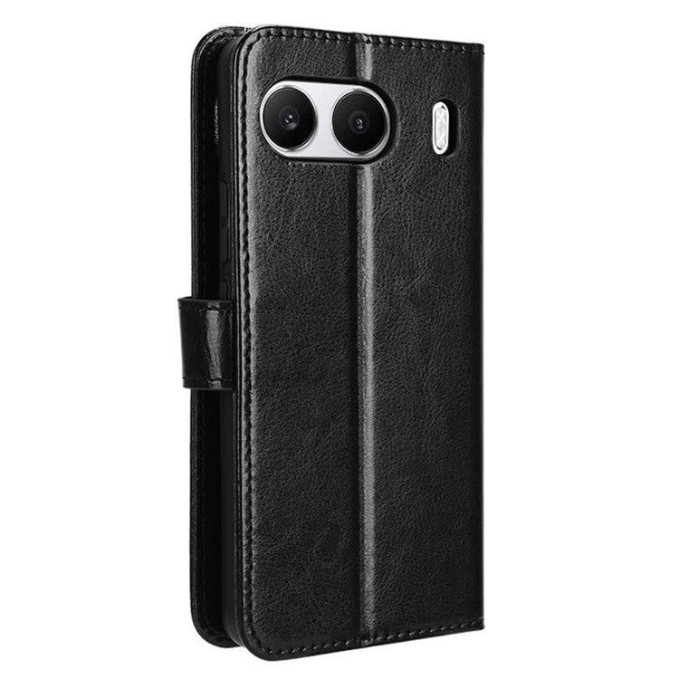 For OnePlus Nord 4 Case Crazy Horse Texture PU Leather Phone Wallet Cover - Black