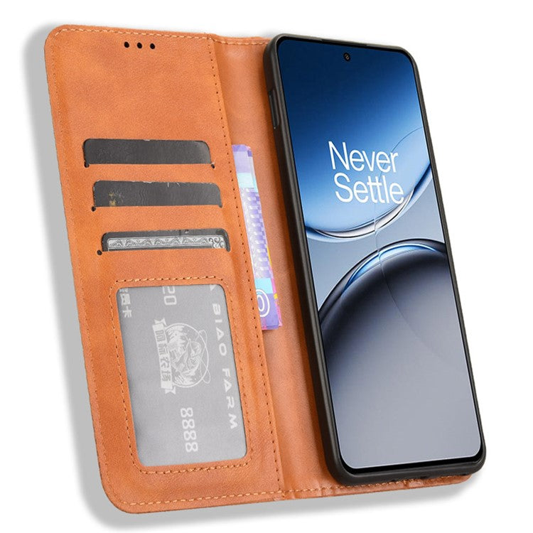 For OnePlus Nord 4 Leather Case Wallet Stand Retro Texture Phone Cover - Brown