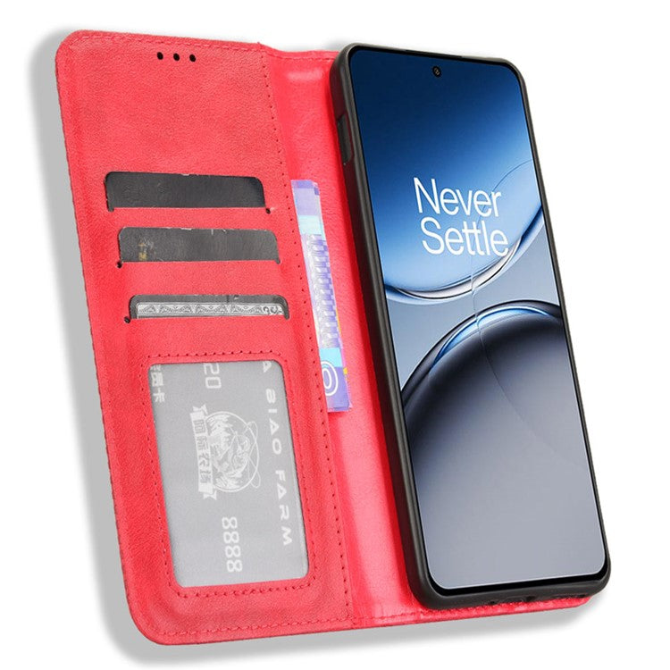 For OnePlus Nord 4 Leather Case Wallet Stand Retro Texture Phone Cover - Red