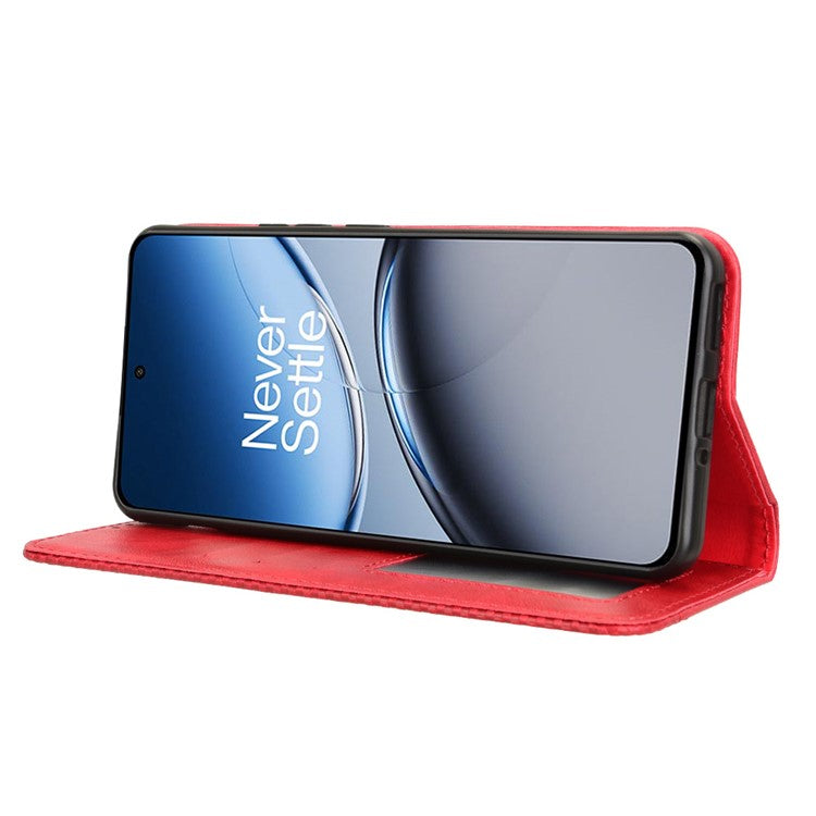 For OnePlus Nord 4 Leather Case Wallet Stand Retro Texture Phone Cover - Red