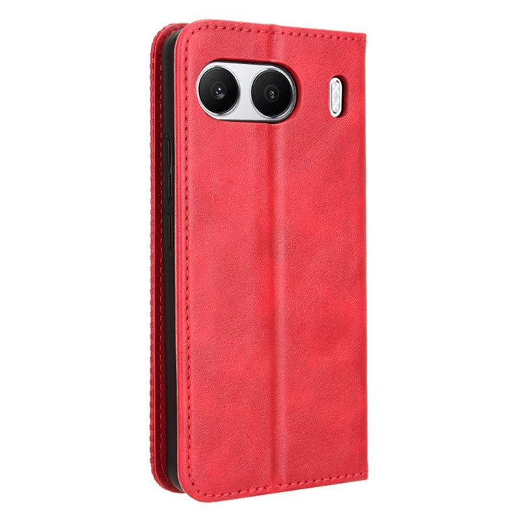 For OnePlus Nord 4 Leather Case Wallet Stand Retro Texture Phone Cover - Red