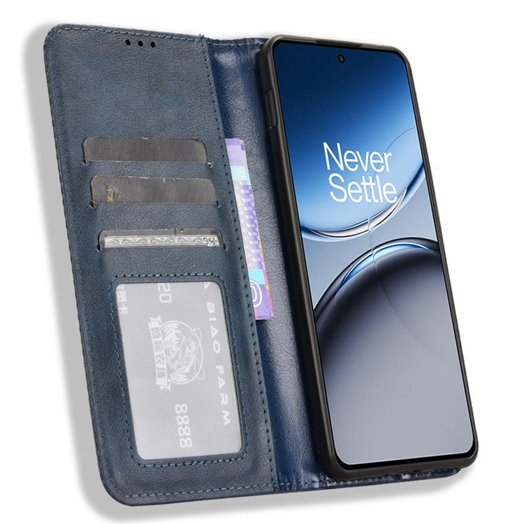 For OnePlus Nord 4 Leather Case Wallet Stand Retro Texture Phone Cover - Blue