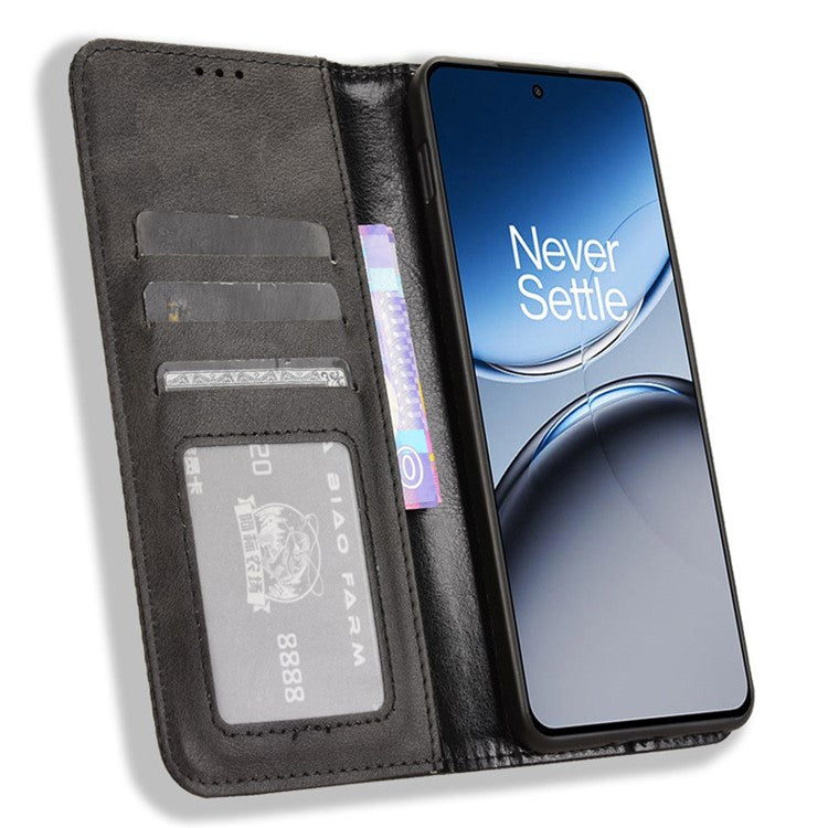 For OnePlus Nord 4 Leather Case Wallet Stand Retro Texture Phone Cover - Black