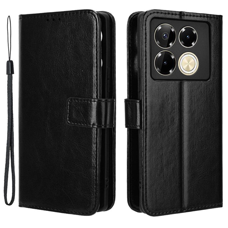 For Infinix Note 40 5G X6852 Case PU Leather Crazy Horse Texture Phone Cover with Wallet - Black