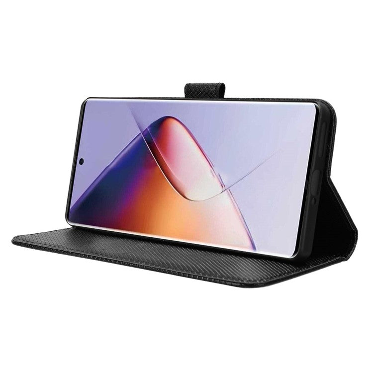 For Infinix Note 40 5G / X6852 Phone Stand Case Diamond Texture PU Leather Cover Wallet - Black