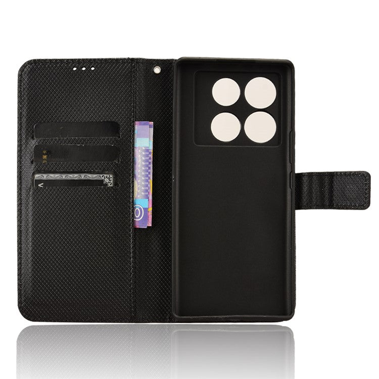 For Infinix Note 40 5G / X6852 Phone Stand Case Diamond Texture PU Leather Cover Wallet - Black