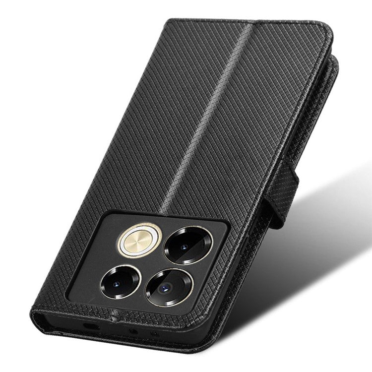 For Infinix Note 40 5G / X6852 Phone Stand Case Diamond Texture PU Leather Cover Wallet - Black
