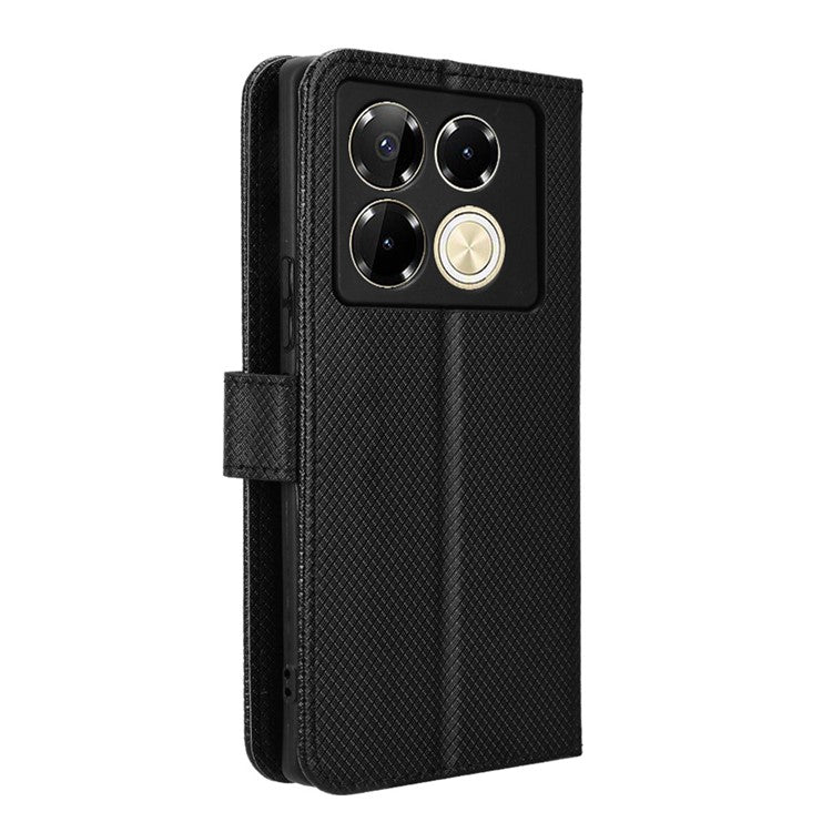 For Infinix Note 40 5G / X6852 Phone Stand Case Diamond Texture PU Leather Cover Wallet - Black