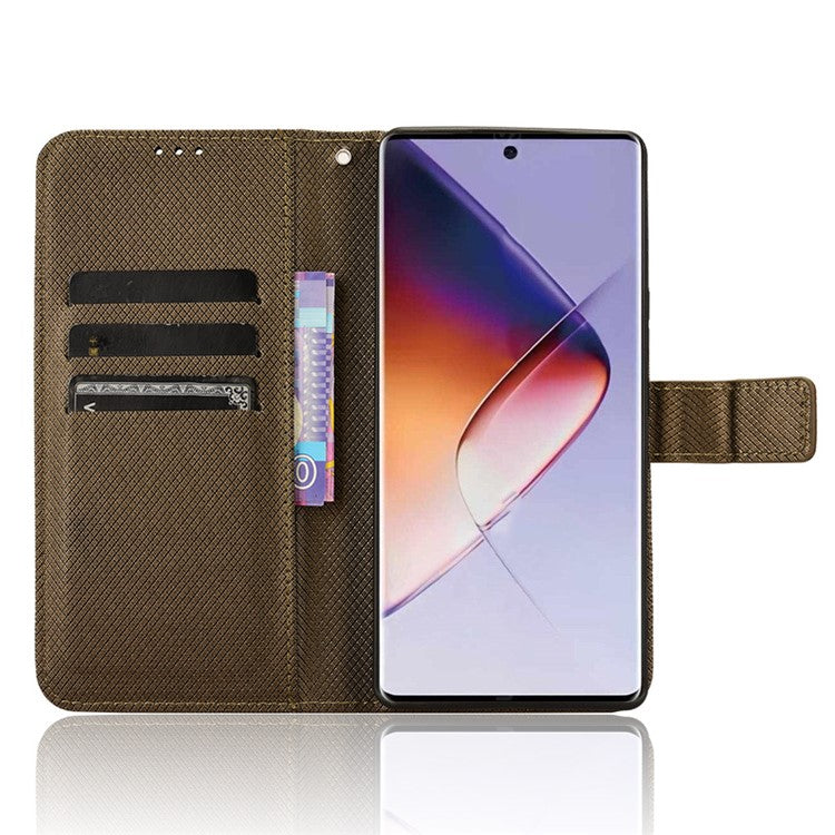 For Infinix Note 40 5G / X6852 Phone Stand Case Diamond Texture PU Leather Cover Wallet - Brown
